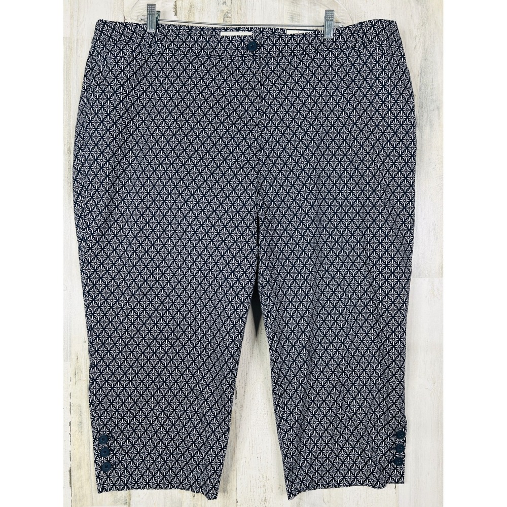 NEW Talbots Skimmer Pants 24W Navy Blue White Floral Daisy Cotton Stretch - Picture 10 of 16